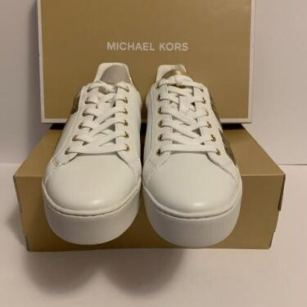 Michael Kors Sneakers Poppy Logo and Faux Leather , Color - WHT/ECRU ,Size - 6.5